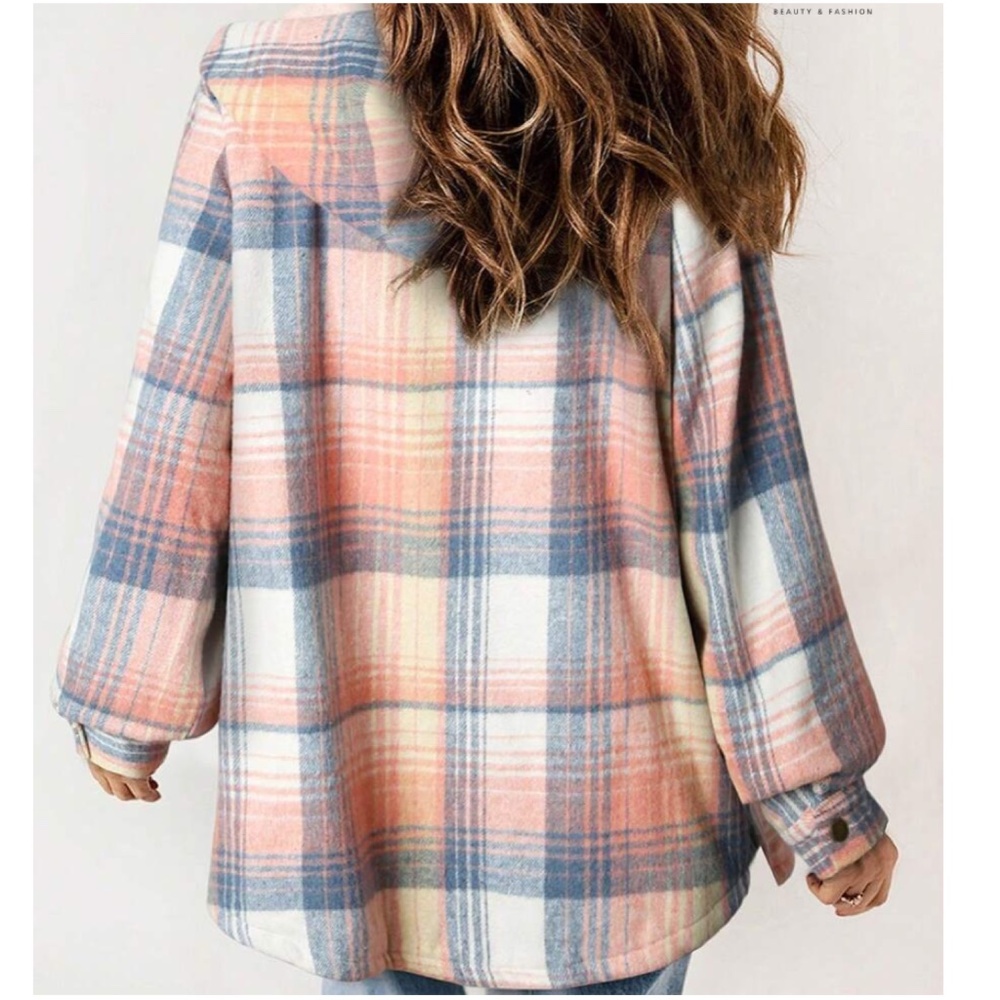 024  Cozy Plaid Print Teddy Lined Button Jacket Shacket - Picture 3 of 7